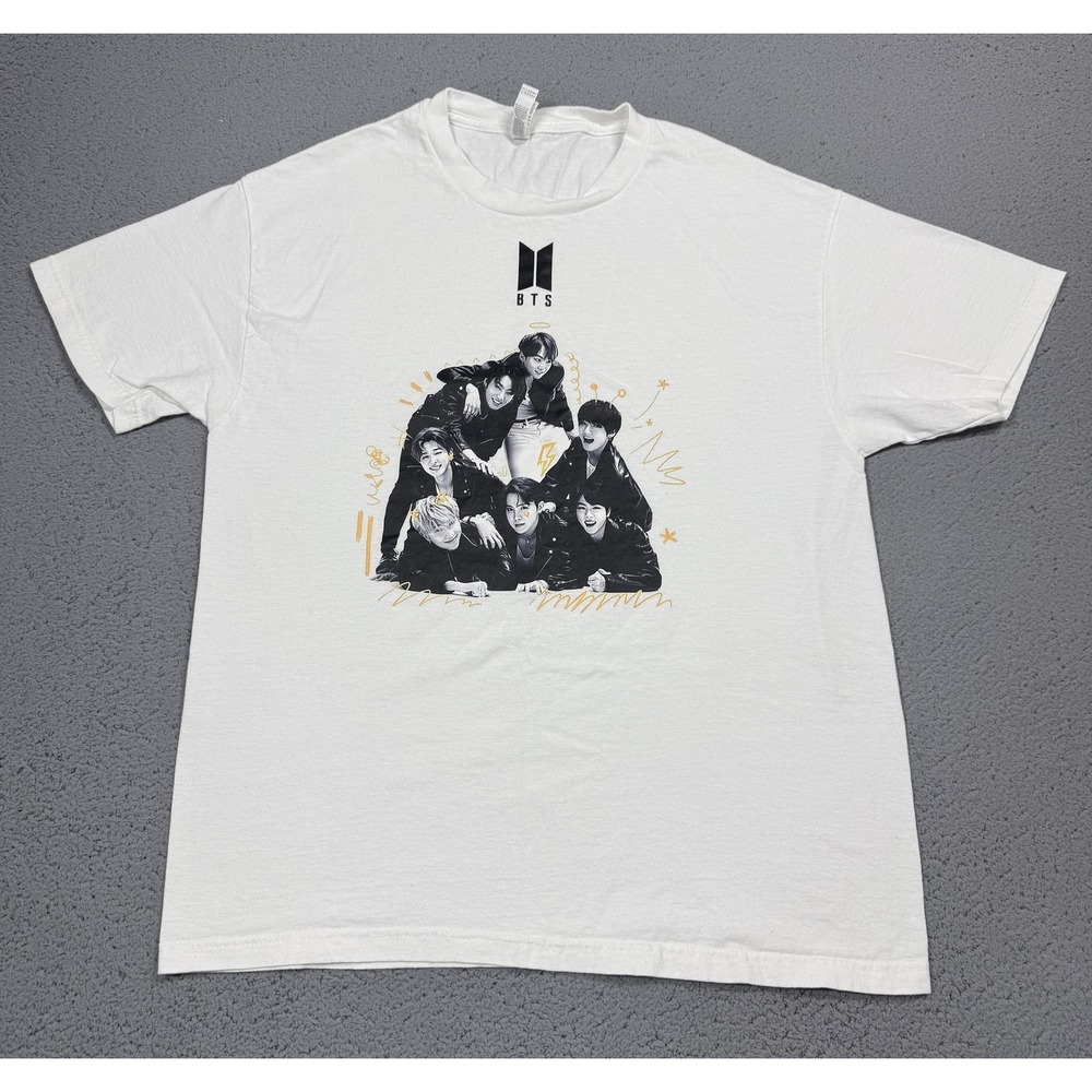 BTS K-Pop Shirt‎ Mens Large White Photo Graphic Band Tee 1301 American Apparel